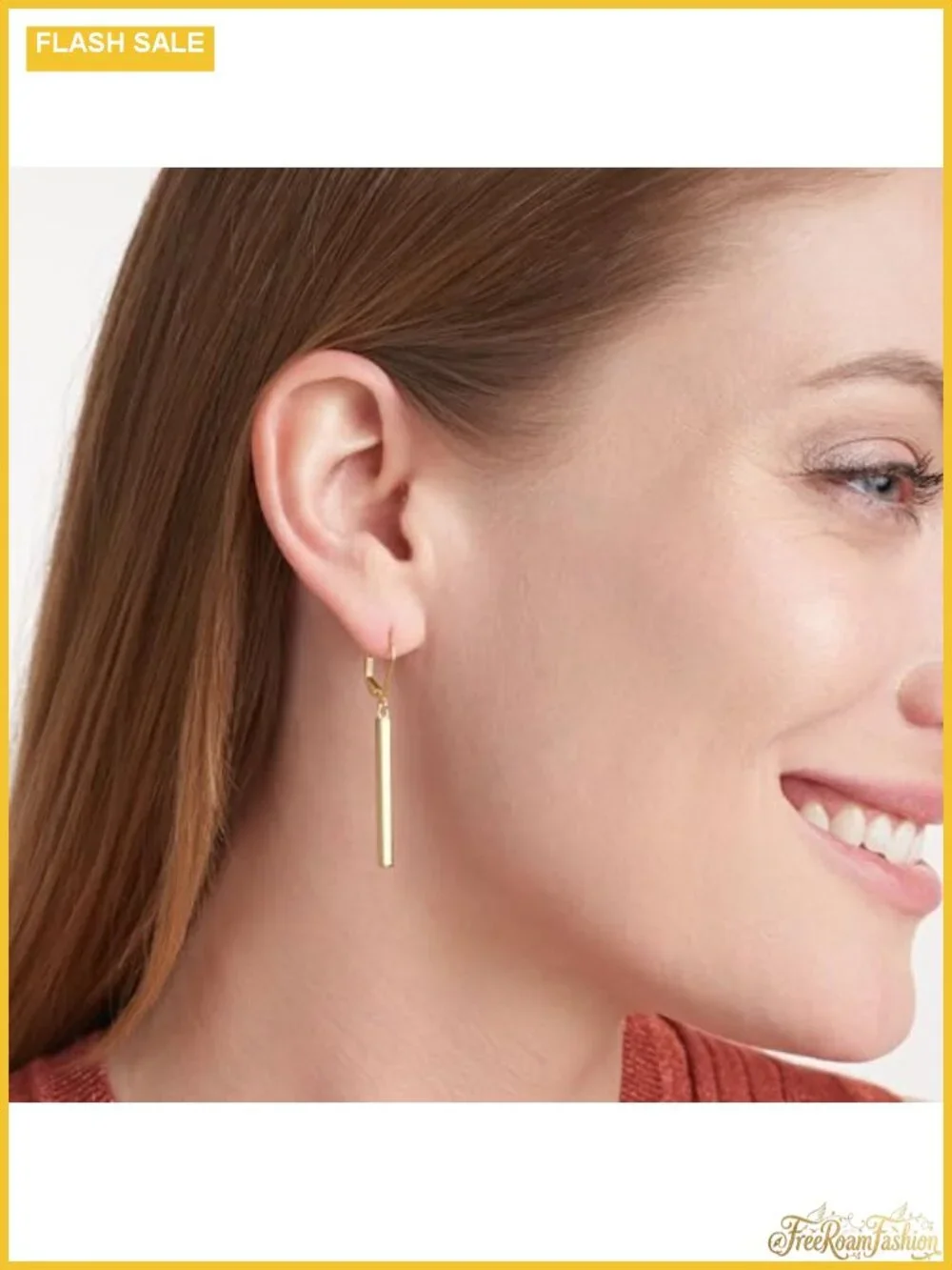 18K Yellow Gold Over Sterling Silver Bar Drop Dangle Earrings Lever Back
